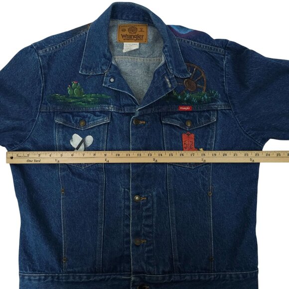Wrangler Western Denim Jacket Womens Size L DIY Hand Painted Texas Cactus Boot - Picture 4 of 16